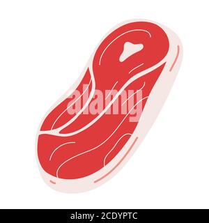 Beef steak slice with bone, raw beef cuts, isolated food ingredient icon, hand drawn realistic illustration Stock Vector
