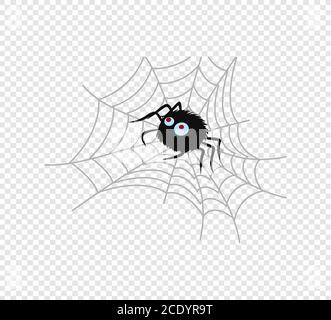 Cute spider and webs over on transparent background Stock Vector