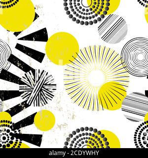 seamless geometric pattern background, retro/vintage style, with circles/dots, strokes and splashes Stock Vector