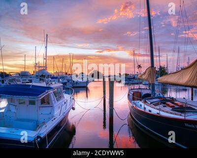 Sunset over marina on Gulf Intercoastal Waterway in Venice Florida on the Gulf Coast of Florida in the United States Stock Photo