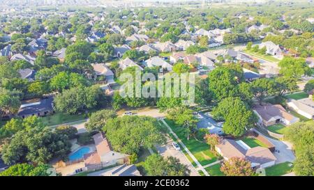 Top view an established neighborhood with row of single family homes near Dallas, Texas, USA Stock Photo