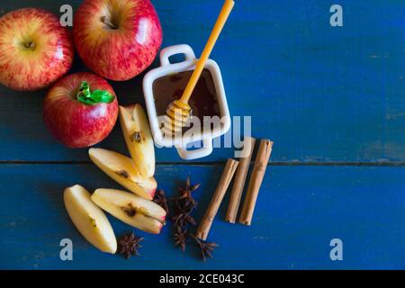 apples and honey symbol of Rosh Hashanah, jewish new year Stock Photo