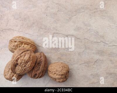walnuts with white marble background. high quality image. food Stock Photo