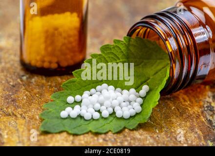 alternative and natural medicine with herbal pills Stock Photo