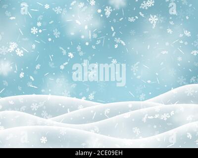 Falling snowflakes with snowdrifts. Stock Vector