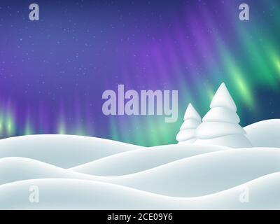 Aurora borealis winter landscape. Stock Vector