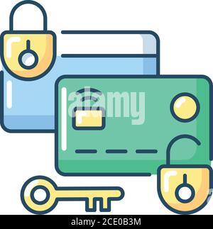 Lock and unlock card RGB color icon Stock Vector