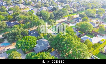Top view an established neighborhood with row of single family homes near Dallas, Texas, USA Stock Photo