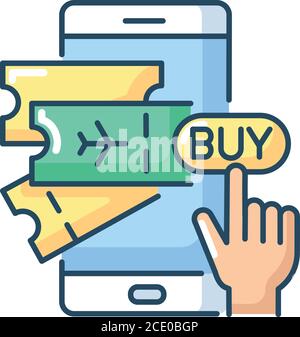 Buying tickets online RGB color icon Stock Vector