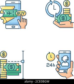 Mobile bank service app using RGB color icons set Stock Vector