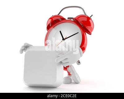Alarm clock character with blank keyboard key isolated on white background Stock Photo