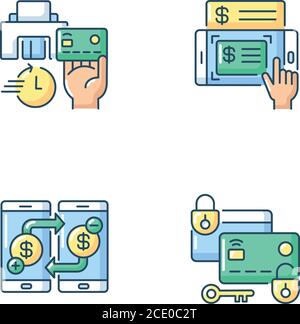 E bank service and security RGB color icons set Stock Vector