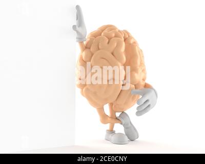 Brain character leaning against a wall isolated on white background Stock Photo
