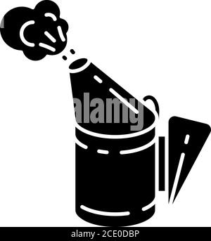 Bee smoker black glyph icon Stock Vector