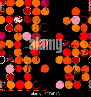 seamless pattern background, with circles/dots, paint strokes and splashes, on black Stock Vector