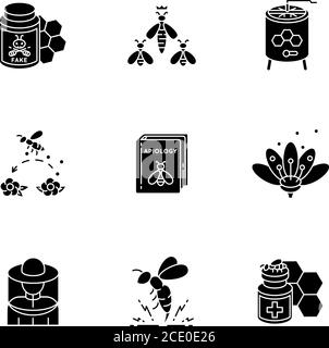 Apiculture black glyph icons set on white space Stock Vector