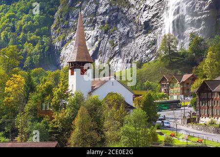 Lauterbrunnen waterfall, Staubbach, Switzerland Stock Photo