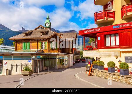 Railway station in Wengen, Switzerland Stock Photo