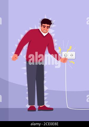 Electric shock experience semi flat RGB color vector illustration Stock Vector