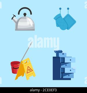 Kitchenware semi flat RGB color vector illustration set Stock Vector