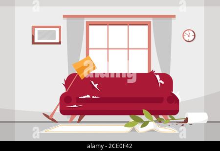Mess in living room semi flat vector illustration Stock Vector