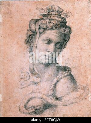 Italy Tuscany Florence - Uffizi Gallery - Michelangelo Buonarroti - Cleopatra - Black chalk on paper - 1533-34 Stock Photo