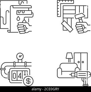 House renovations linear icons set. Stock Vector