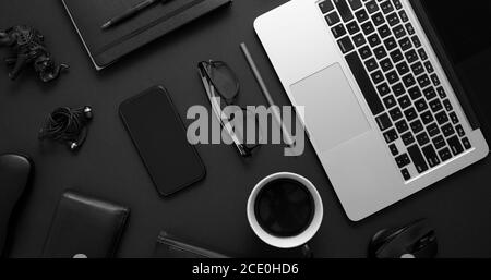 Premium Photo  Set of black and white of office supplies and business  gadgets.
