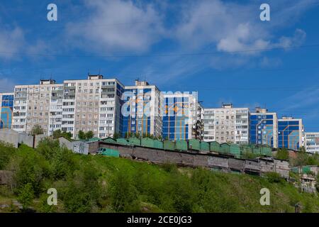 Russia, Murmansk. Typical high-rise residential housing in the port city of Murmansk. Stock Photo