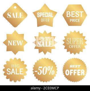 Gold starburst price stickers set, Illustration Vector 10 Stock Vector