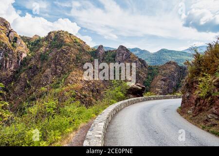 Gorges de Daluis or Chocolate canyon as it is called by locals because of the rocks color formed by Var river. Provence-Alpes-Cote d'Azur region of Fr Stock Photo