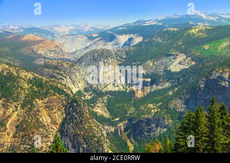 Glacier Point lookout in Yosemite National Park, California, United States. View from Glacier Point: Liberty Cap on top of Yosemite Valley, Vernal Stock Photo