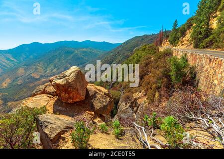 Kings river Canyon scenic byway Highway 180 in Kings Canyon National Park, California, United States of America. Stock Photo