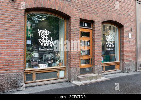 Kind of Green, ethical streetwear or clothing store in Kallio district of Helsinki, Finland Stock Photo