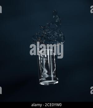 The glass and water splashed into the air. 3D Rendering Stock Photo