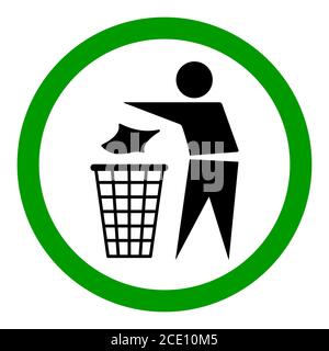 Do not litter flat icon in green circle isolated on white background. Keep it clean vector illustration. Tidy symbol . Stock Vector