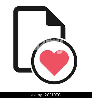 File flat icon with red heart isolated on white background. Favourite document symbol vector illustration . Stock Vector