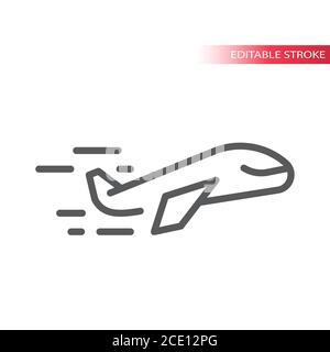 Airplane simple thin line vector icon. Outline, editable stroke. Stock Vector