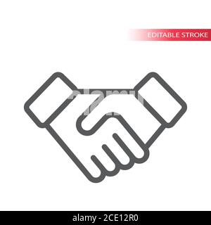 Handshake simple thin line vector icon. Deal or contract concept outline symbol, editable stroke. Stock Vector