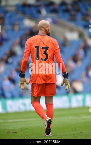 Goalkeeper Willy Caballero of Chelsea wears the number 13 shirt  during the Pre Season friendly match between Brighton and Hove Albion and Chelsea at the Amex Stadium , Brighton , 29 August 2020 . Stock Photo