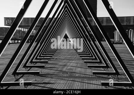 Copenhagen (DK)-February 14th 2020-Triangular shaped sculpture by the river in Copenhagen Stock Photo