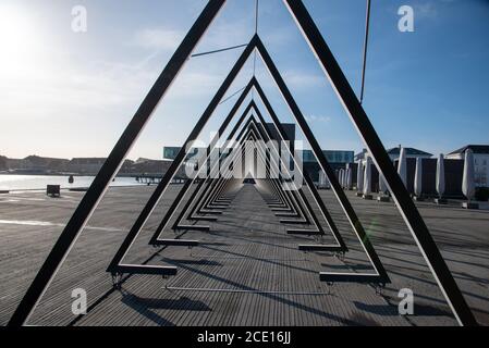 Copenhagen (DK)-February 14th 2020-Triangular shaped sculpture by the river in Copenhagen Stock Photo