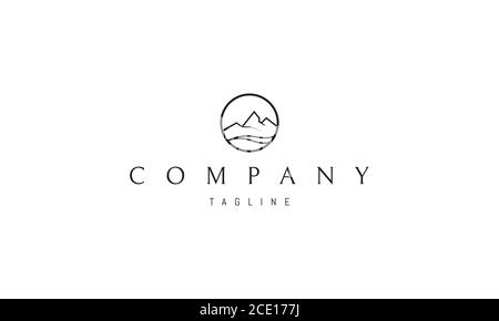 Vector logo on which an abstract image of the mountains and rivers in a circle. Stock Vector