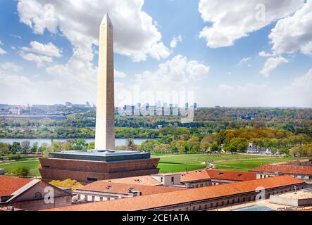 National mall Washington Monument obelisk over Arlington and Potomac river view from above Stock Photo