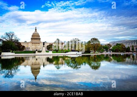 Ulysses S. Grant Memorial and United States Capitol with reflection in Reflecting pool Stock Photo