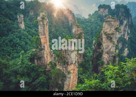 Landscape of Stone Tianzi Mountain pillars in Zhangjiajie Stock Photo