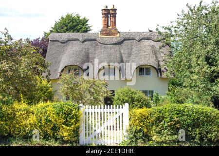 Thatched cottage and garden, The Village, Old Warden, Bedfordshire, England, United Kingdom