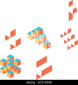 Abstract object of cubes. Retro colored. Isometric 3D vector object. Stock Vector