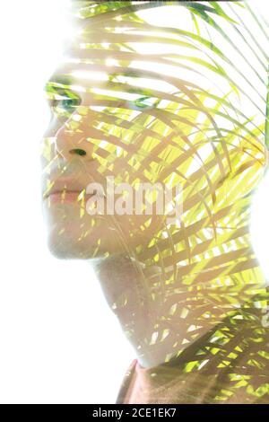 Surreal creative double exposure portrait Stock Photo