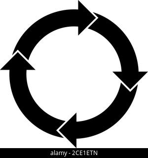 4 arrows in circle. Business infographic diagram of four repeating steps. Simple flat vector illustration Stock Vector
